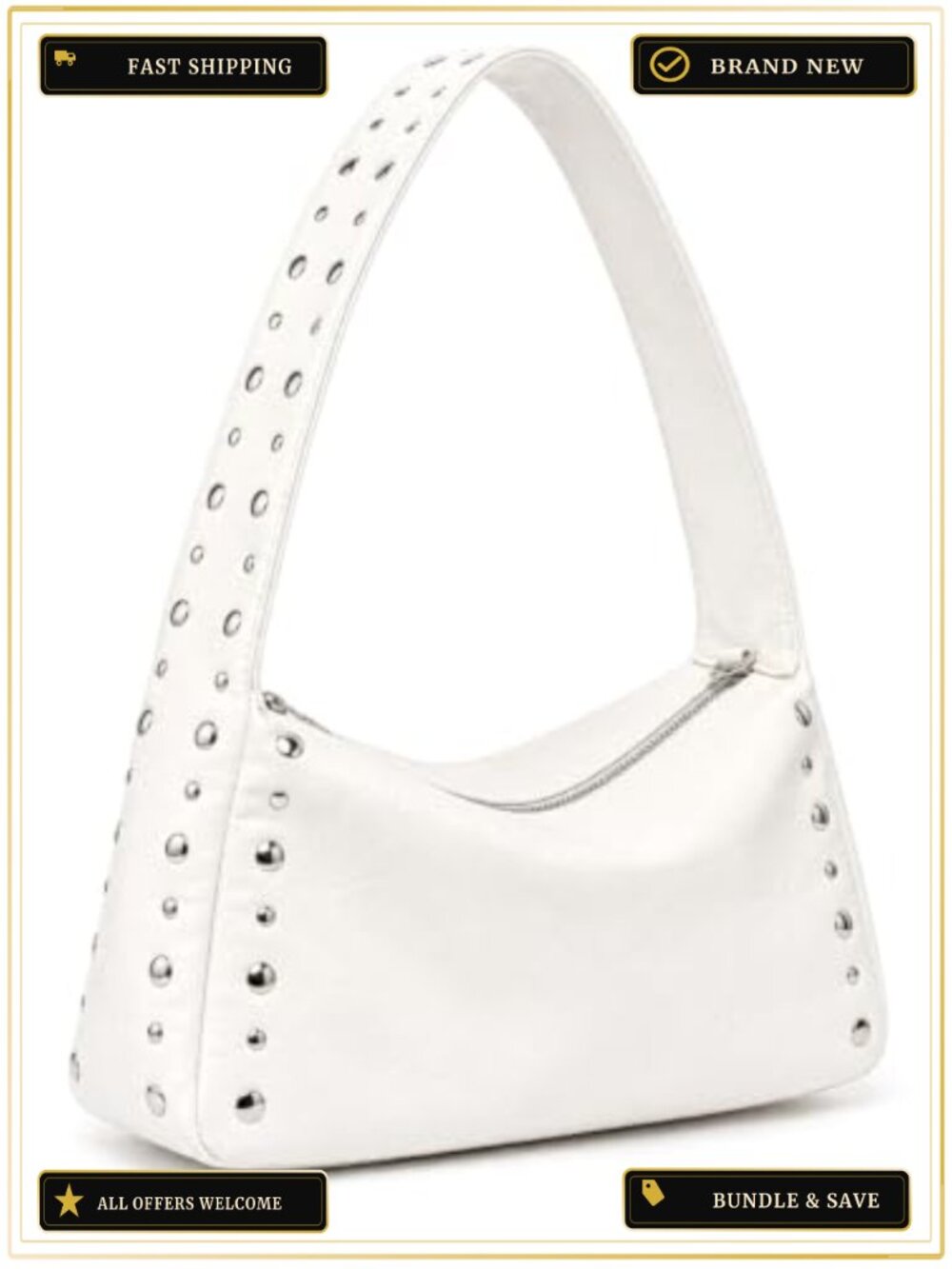 Studded Vegan Leather Shoulder Bag Y2k Small Handbag